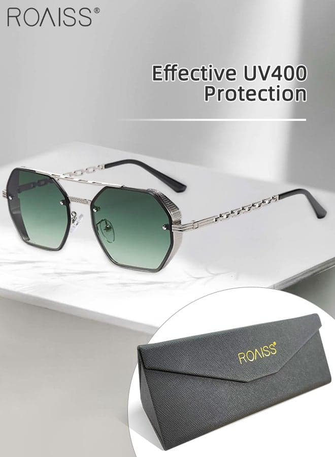 Octagonal Sunglasses for Men Women, UV400 Protection Trendy Anti-Glare Classic Sun Shades with Glasses Case for Shopping Party Travel 58mm, with Gradient Green Lens