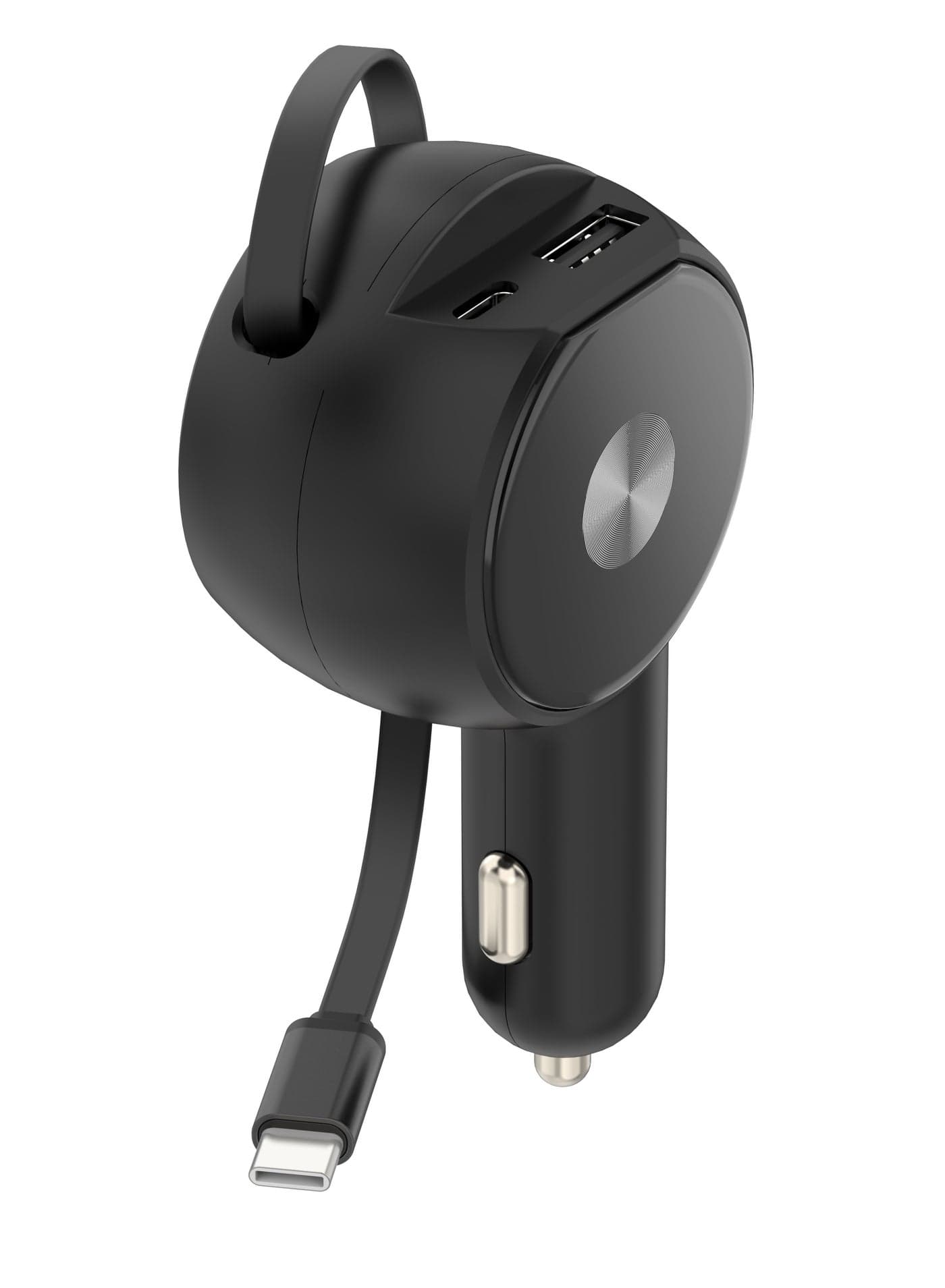 Retractable Car Charger, 3 in 1 Fast Car Phone Charger 60W, 1 Retractable Cable Type C and USB Car Charger, Compatible with iPhone 15/14/13/12/11, Galaxy, Pixel