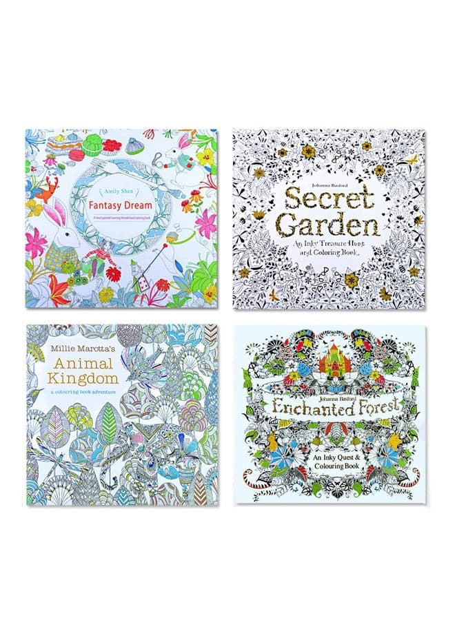 4 x 24 Page Stress Relief Hand Drawn Coloring Book Small Size 18.5*18.5cm