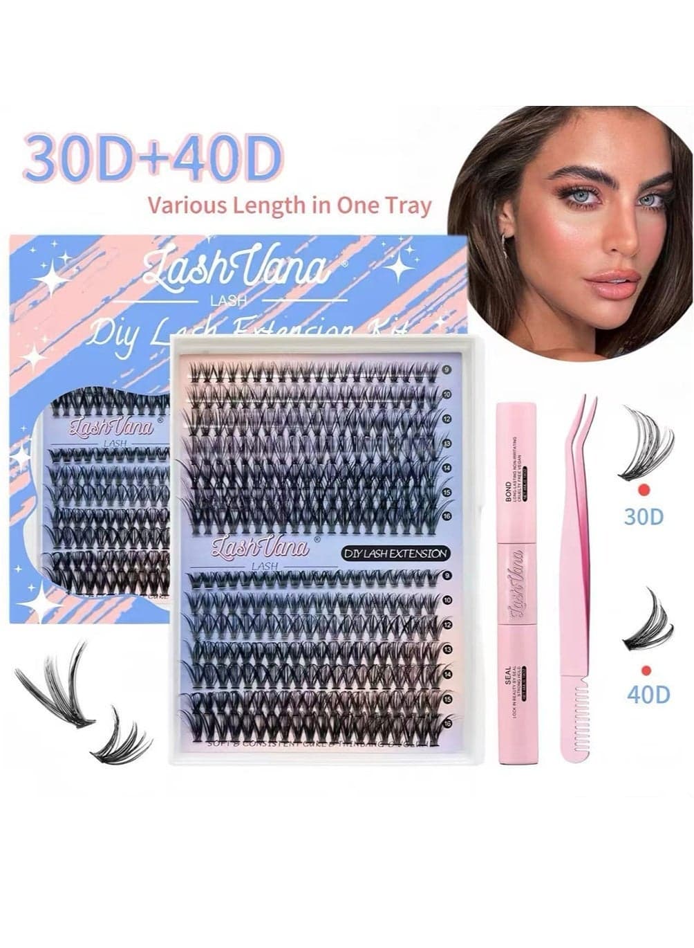 280pcs False Eyelashes,DIY Individual Eyelash Extension Kit,9-16mm Mixed Individual Lashes Cluster, False Eyelash Clusters With Eyelash Brushes And Curlers Kit,Newbie Applicable, Can Be Used Repeatedly, 30d+40d Kit.