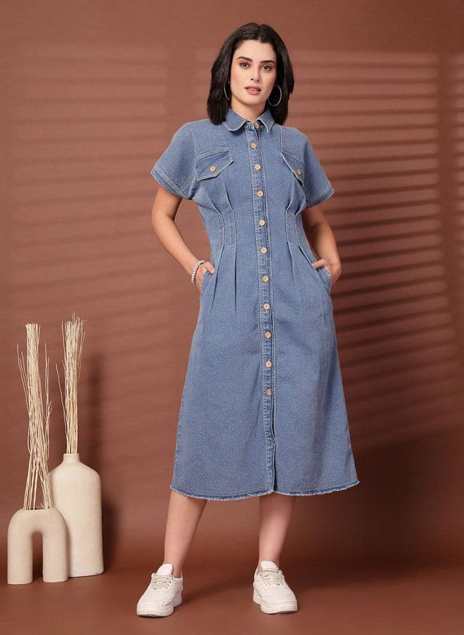 Cotton Shirt Midi Dress for Women