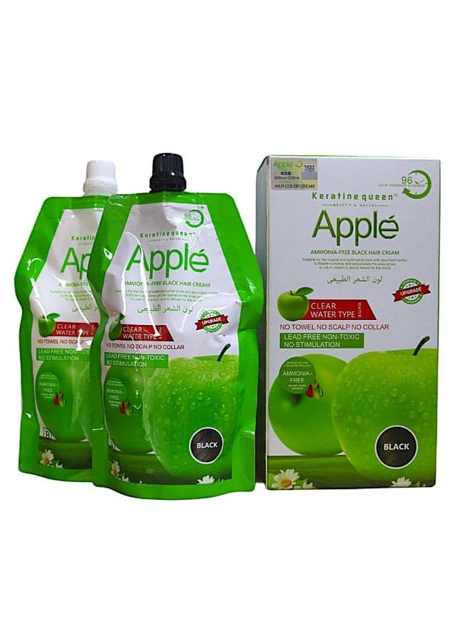 Keratine Queen Apple Ammonia Free Black Hair Cream ,Clear Water Type, Leave Fragrance 96 Hour, 500ml*2 Suitable for the tropical and Sub tropical zone with abundant rainfall Sufficient sunshine and temperature the area grows is rich in vitamin C and is known for the world