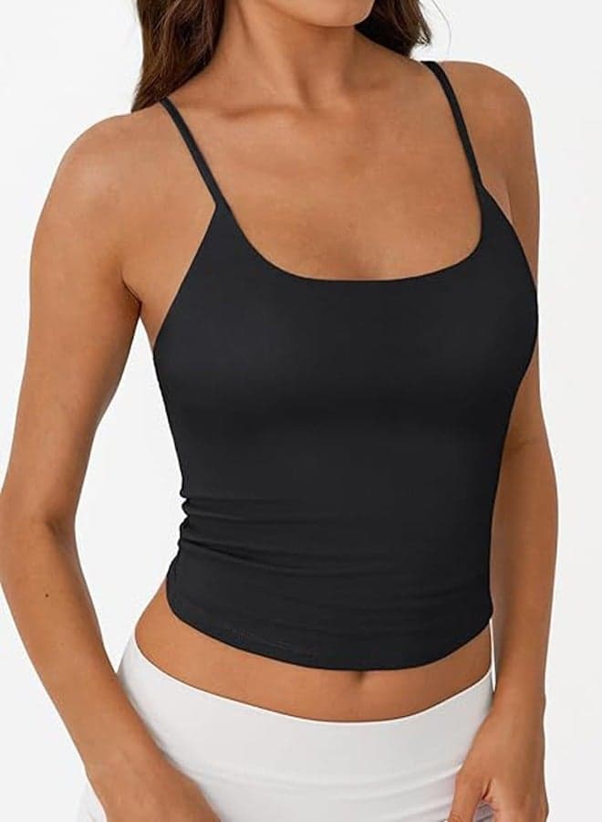 Double Lined Tank Tops for Women Summer Round Neck Going Out Camisole Spaghetti Strap Adjustable Basic Shirts M