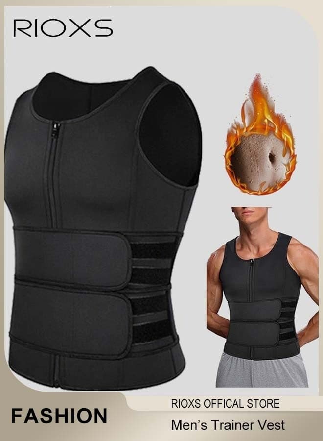 Men's Slim Body Shaper Vest, Abdomen Slim Top Compression Tank, Body Shapewear Vest With Front Zipper, Body Shaping Sauna Vest For Men, Breathable Gym Fitness Body Shaping Vest
