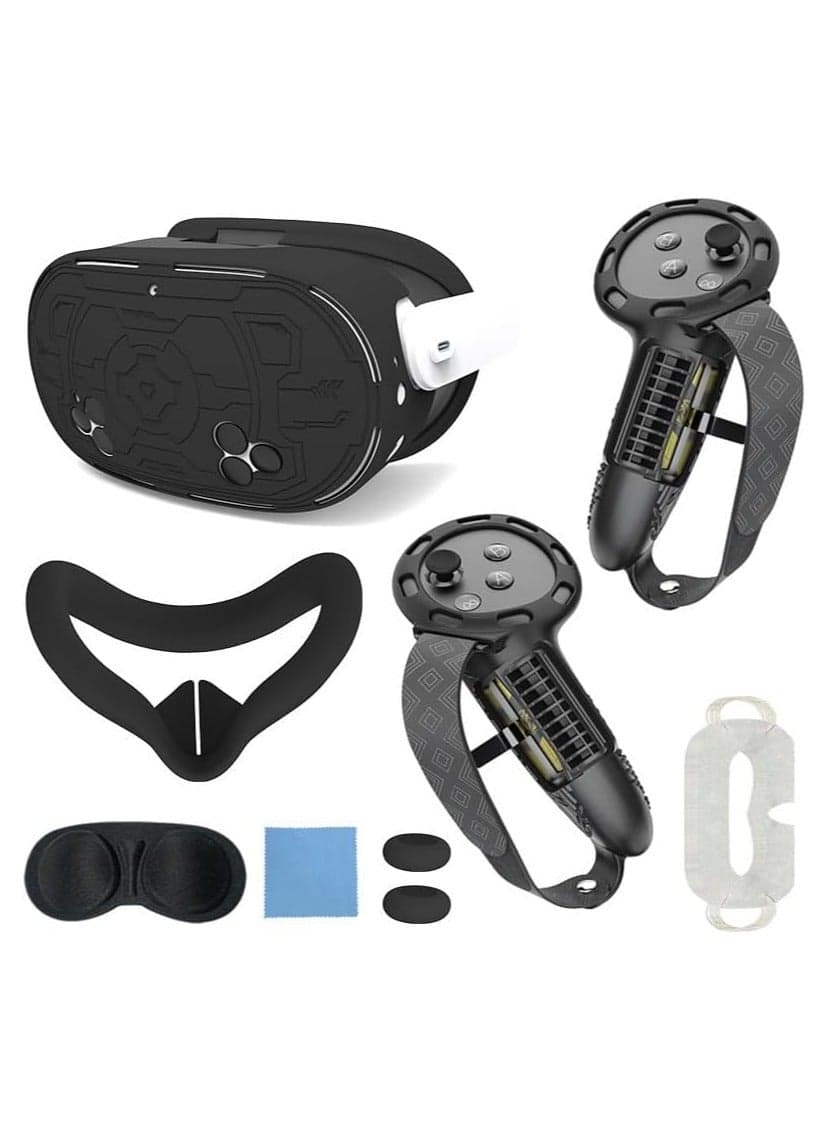 7 in 1 Accessories Bundle for Meta Quest 3s, Silicone Cover Set Accessories for Meta/Oculus Quest 3s, Includes Oculus Quest 3S VR Headset Cover, Controller Grips Hand Strap, Face Pad Silicone Facial Interface, Lens Protector, Thumb Grip, Sweat Guard