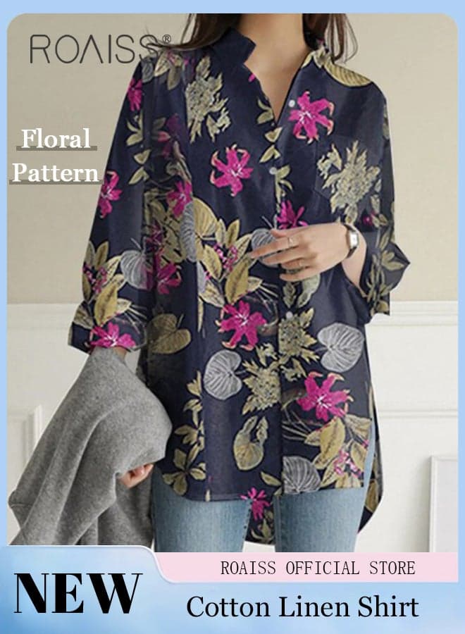 Ladies Stylish Lapel Shirt for Daily Commute Single-Breasted Long Sleeve Top with Simple Design and Loose Fit Featuring a Beautiful Floral Pattern Comfortable Breathable