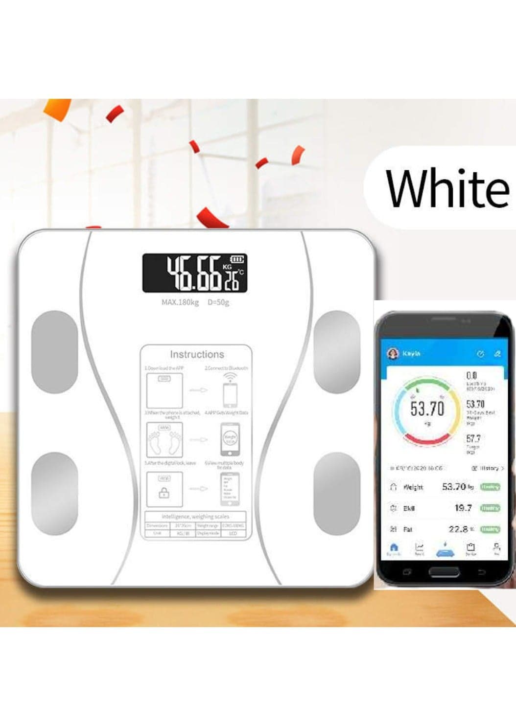 Weight Scale With Bluetooth,Wireless Scale for Body Weight, Body Composition Analyzer with Smartphone App for 14 Key Body Indicators(BMI/Weight/Body Fat/Resting Heart Rate)