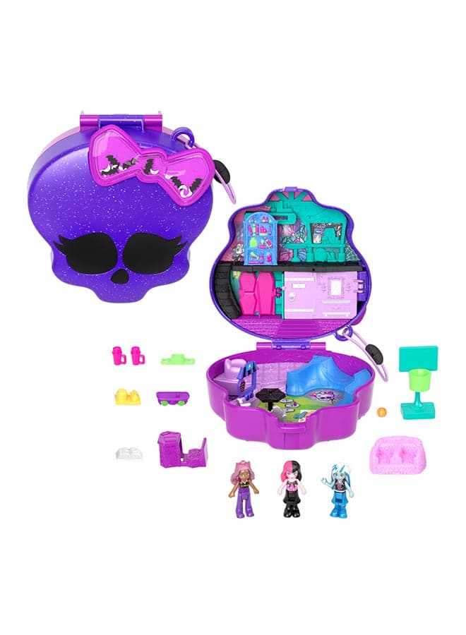 Monster High Playset with 3 Micro Dolls & 10 Accessories, Opens to High School, Collectible Travel Toy with Storage