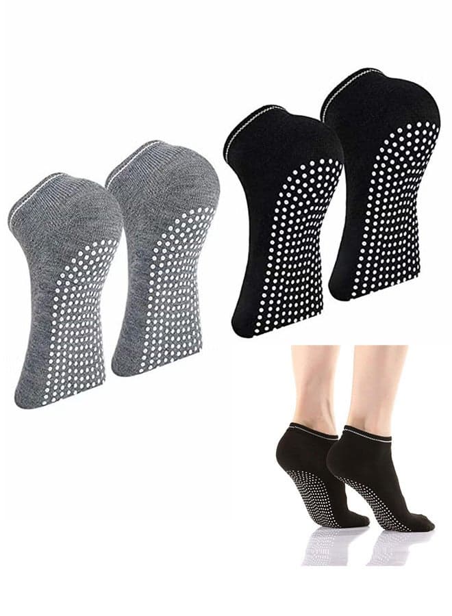 Non Slip Socks Women Fashion All Season Socks Sports Casual Simple Striped Colors For Pilates Yoga Barre Ballet Dance Fitness Football Hospital Mid-Tube Socks Free Size 2 Pieces