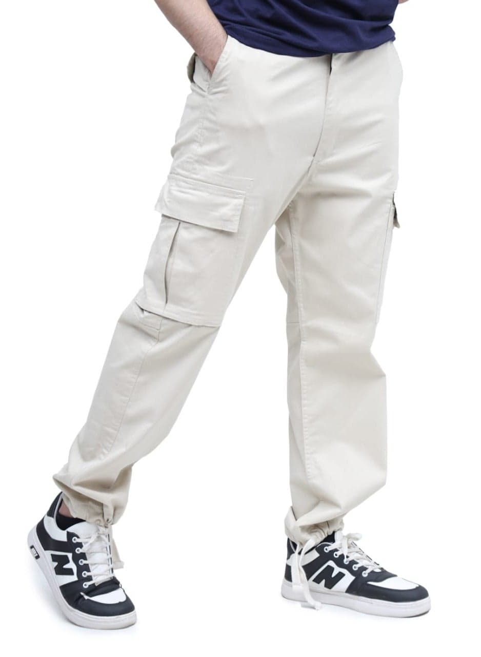 Heavy-Duty Stretchable Cotton Cargo Pants – Off White
