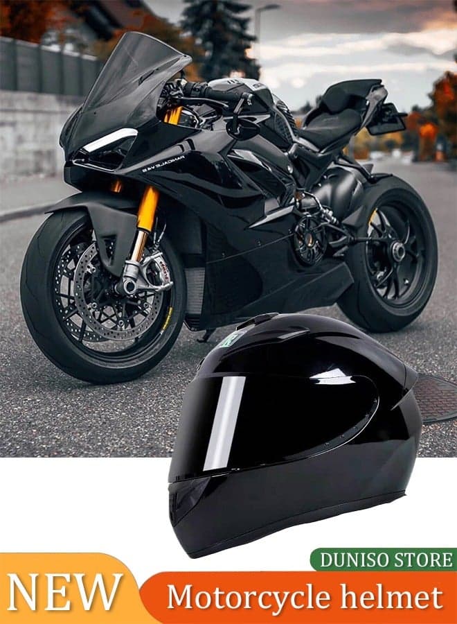Full face motorcycle helmet, lightweight, collision resistant, breathable lining motorcycle helmet, cool riding equipment Four season racing helmet, suitable for both men and women, black