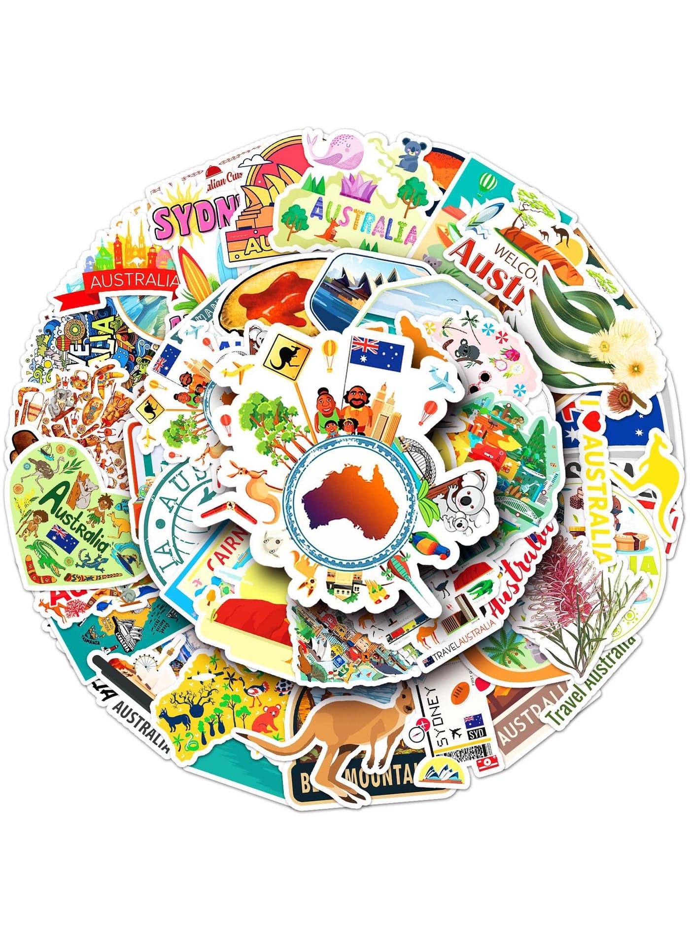 Australia Stickers 50Pcs Cartoon Graffiti Australia Travel Sticker Pack for Kids Teens Boys Girls Adults Water Bottle Stickers Scrapbook Laptop Journal Decals