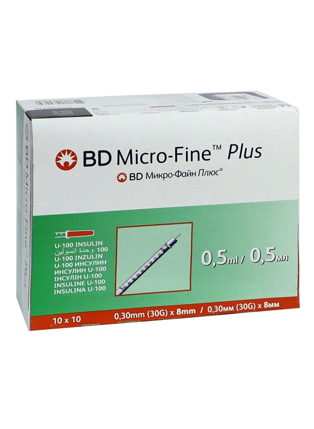 Micro-Fine + Insulin Syringe 30G X 8 Mm 0.5 Ml 100'S