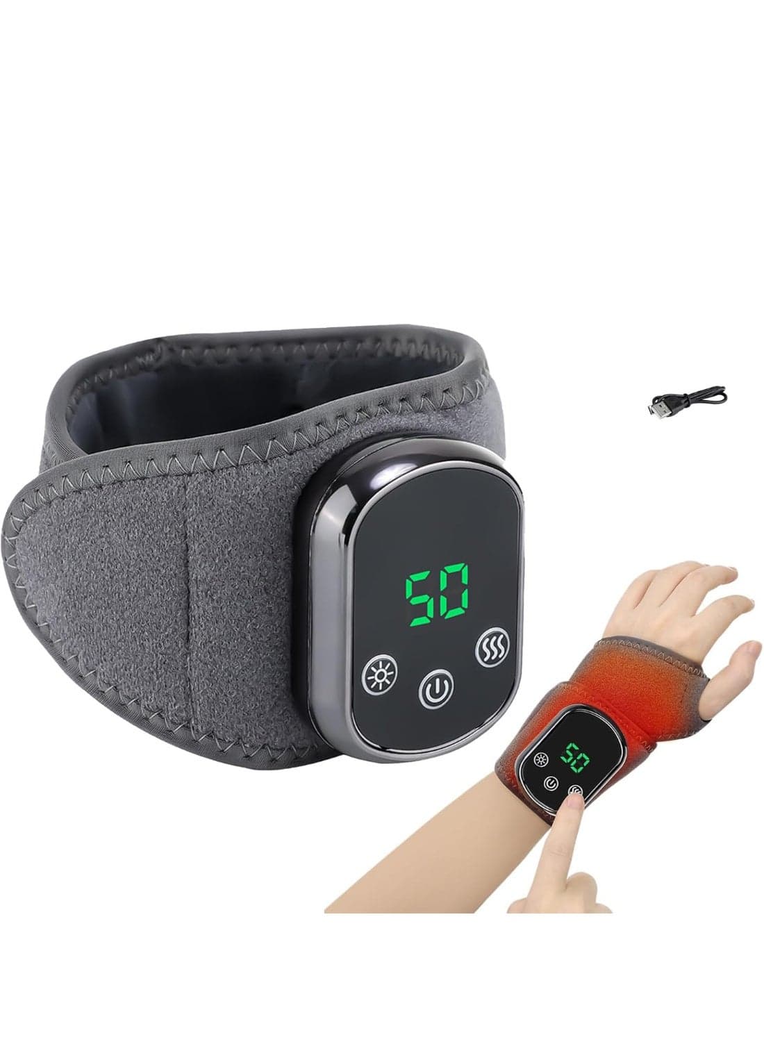 Rechargeable Wrist Massager, Heated Hand Wrap, 3 in 1 Wrist Massager with 3 Vibration Modes & 5 Heat Levels, for Carpal Tunnel, Arthritis
