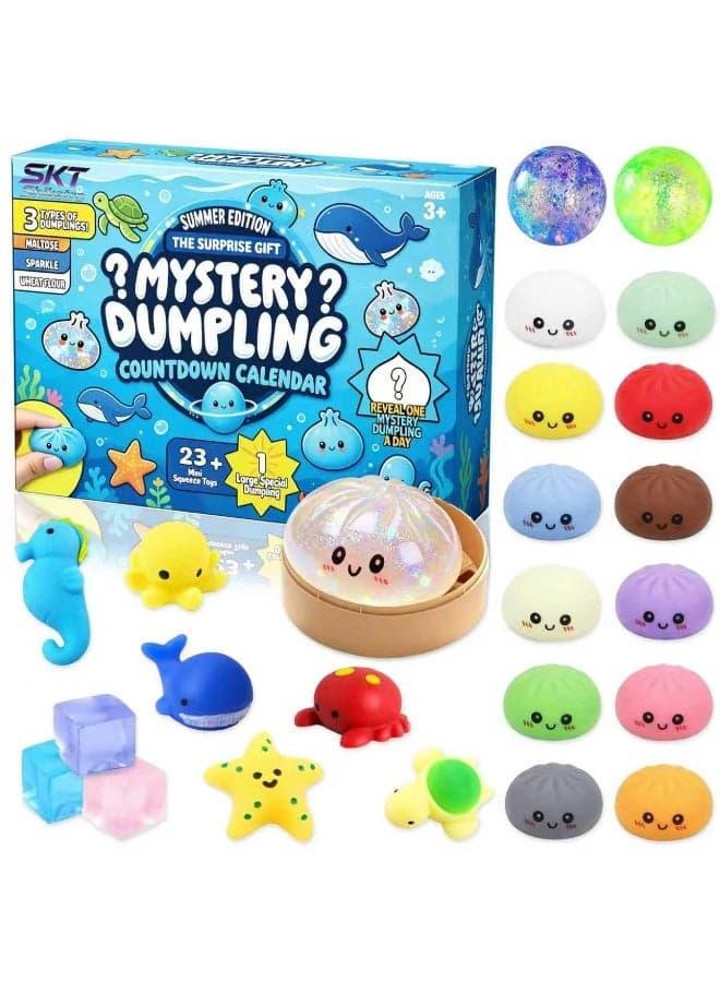 Ocean Dumpling Squishy Advent Calendar (24Pcs), Slow Rebound Stress Relief Toys, Cute Marine Animal & Dumpling Squeeze Set for Kids & Adults