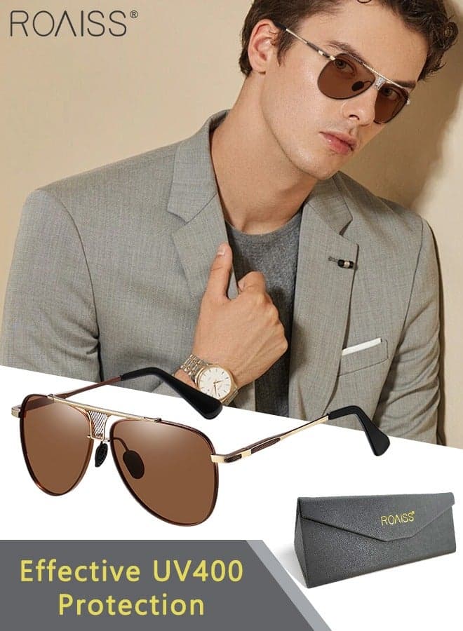Men's Aviator Sunglasses, UV400 Protection Sun Glasses with Metal Frame, Fashion Anti-Glare Sun Shades for Men Driving, Fishing, Traveling, Brown, 61mm