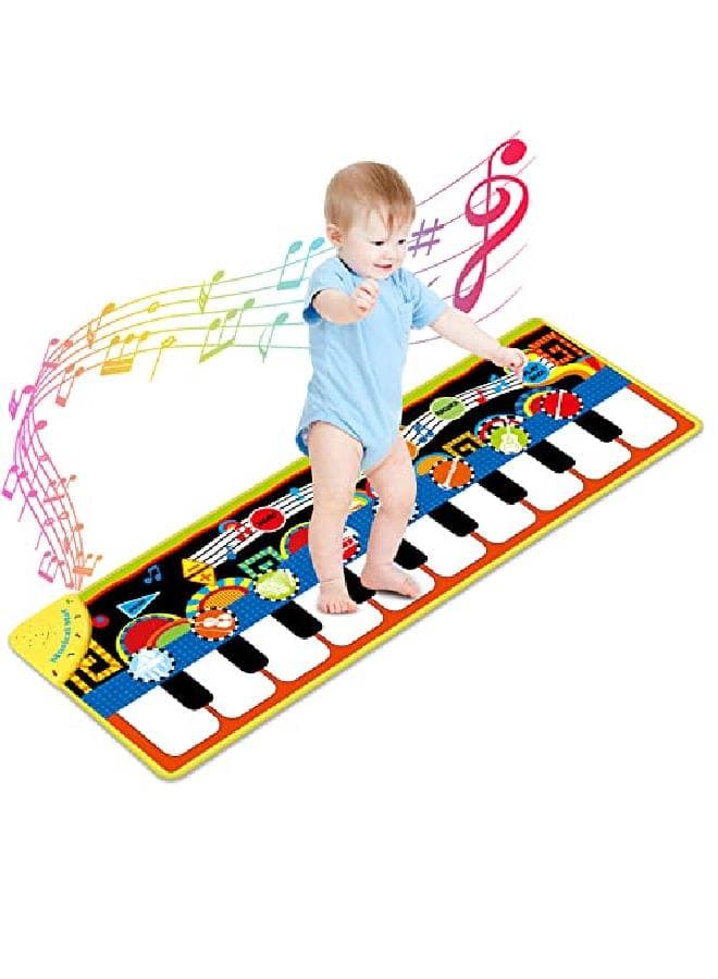 Piano Music Mat, Keyboard Play Mat Music Dance Mat With 8 Selectable Musical Instruments Sounds Buildin Speaker & Recording Function For Kids Girls Boys, 43.3'' X 14.2''