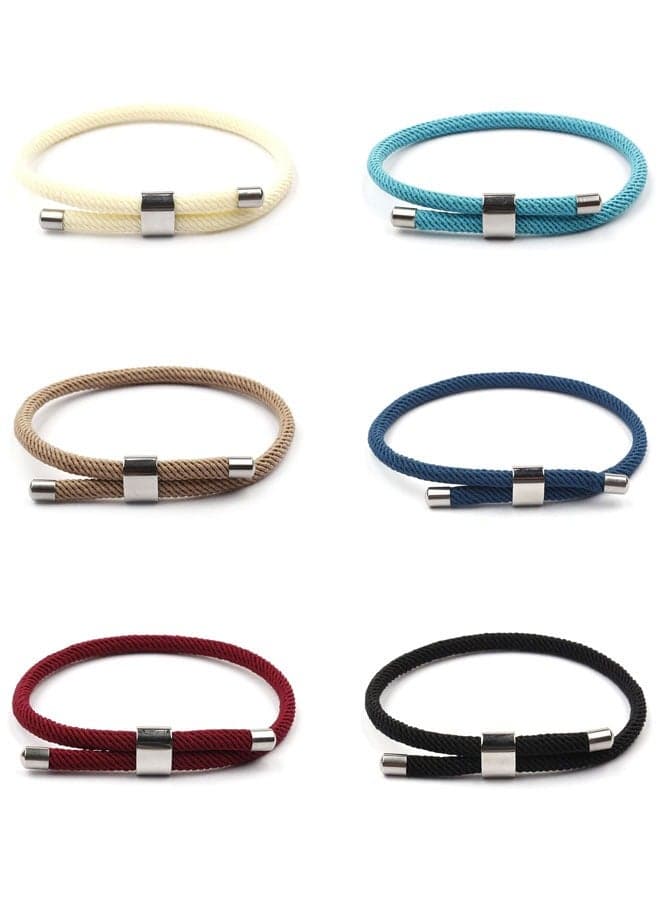 6 Pieces Nautical Braided Rope Bracelets Set Adjustable Braided Cord Bracelet Handmade Navy Marine String Bracelet with Metal Knot Men Women Friendship Style C