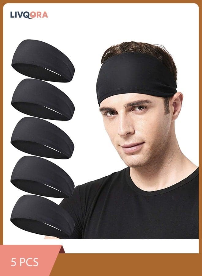 5Pack Mens Women Running Headband,Mens Sweatband Sports Headband for Running,Cycling,Basketball,Yoga,Fitness Workout Stretchy Unisex Hairband