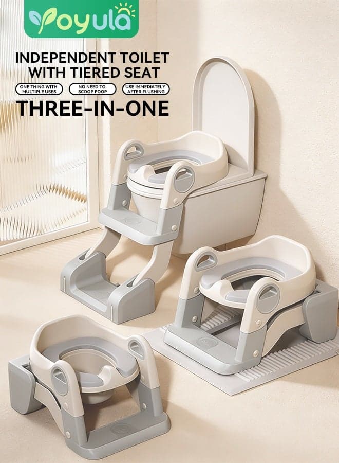 Baby Potty Seat With Ladder For Western Toilets Kids Toilet Potty Training Seat For Baby With Handle Cushion Kids Potty Chair Kids Potty Seat For Baby Kids 1 To 8 Years Boys Girls Grey