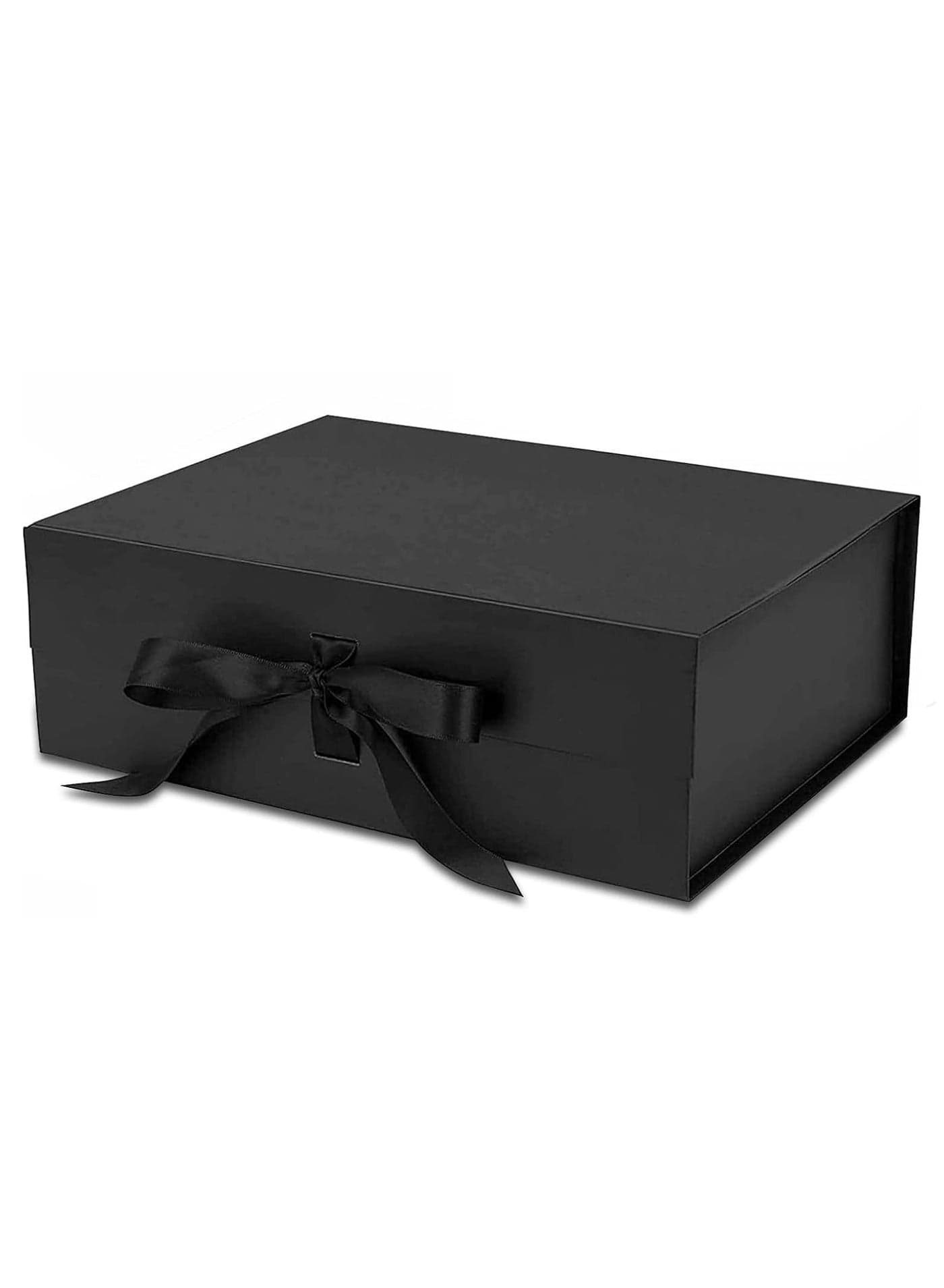 Luxury Magnetic Gift Box, Black Medium Gift Box with Ribbon, Folding Gift Box for Presents With Magnetic Lid, Suitable for Festival, Birthday, Anniversary, 26x19x8 cm