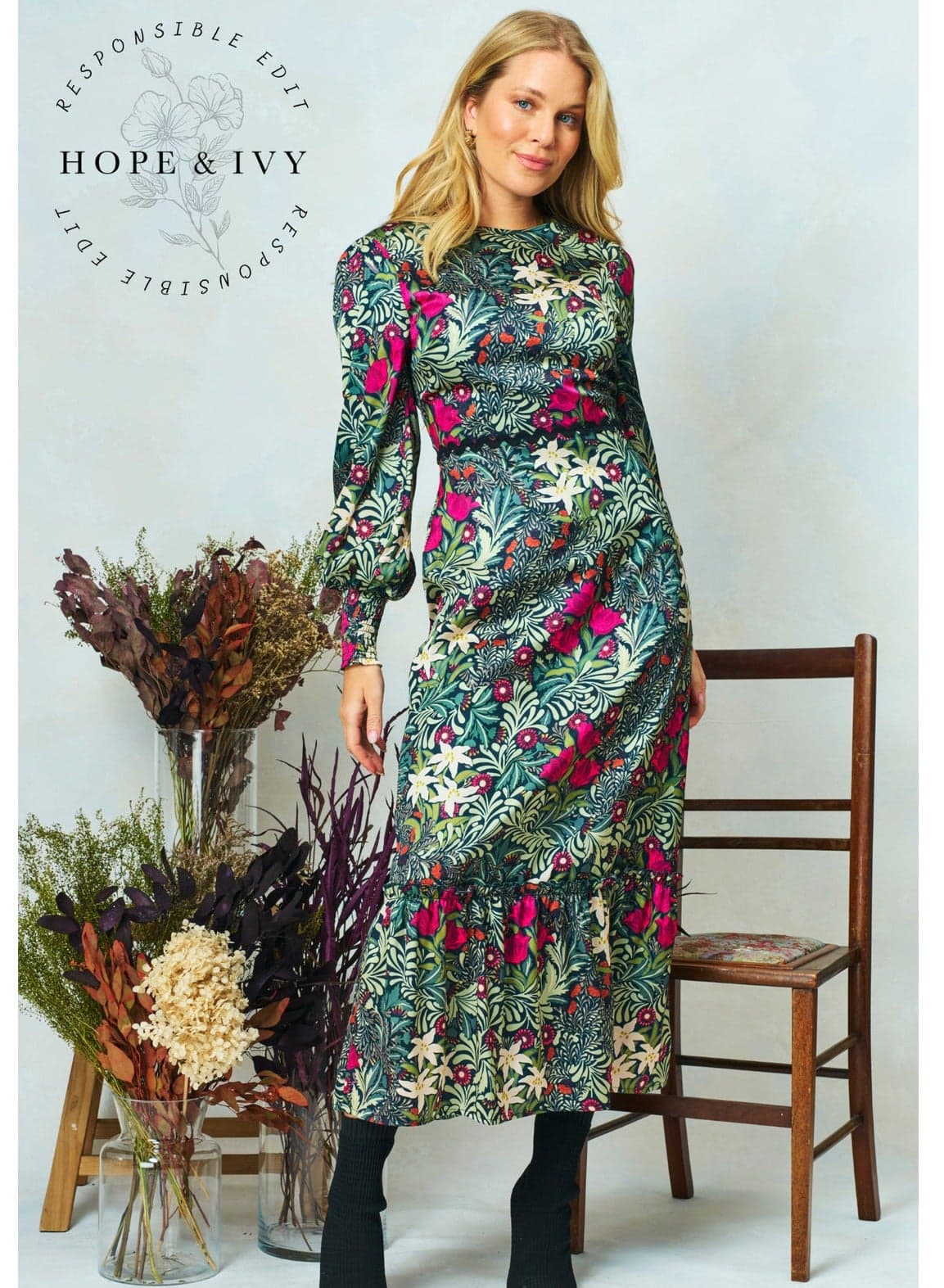 Floral Print Bow Open Back Dress-The William Morris Society
