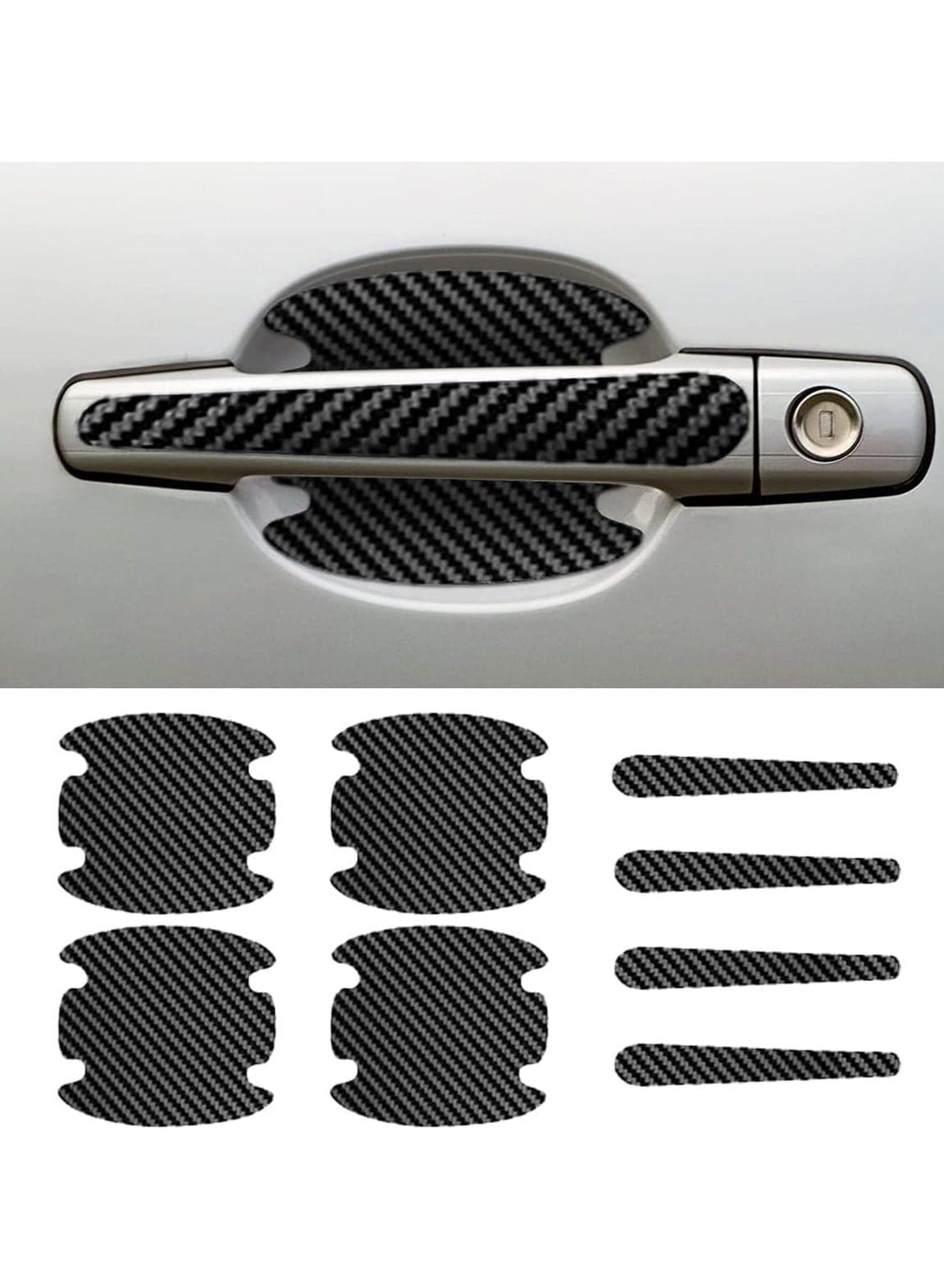 8PCS Car Door Handle Scratch Protectors, Carbon Fiber Car Door Handle Bowl Sticker, Universal Car Door Handle Paint Guard Cover, Door Handle Cup Protective Film for Cars (Black)