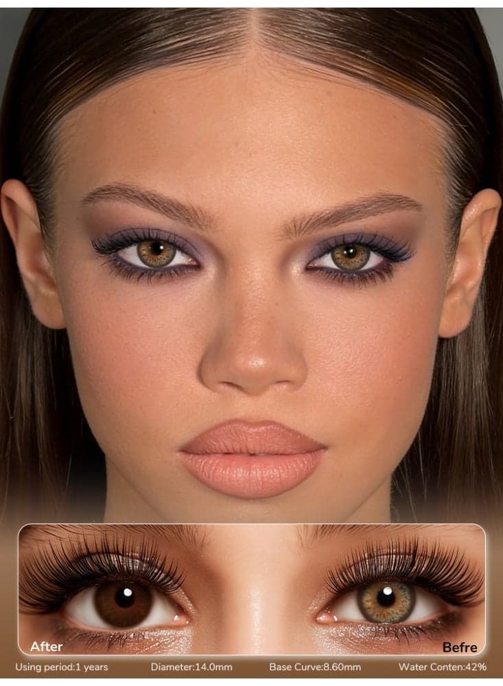 Brown Yearly Colored Contact Lenses, Unisex Cosmetic Contact Lenses, Natural Fashion Lenses, 42% Soft Lenses