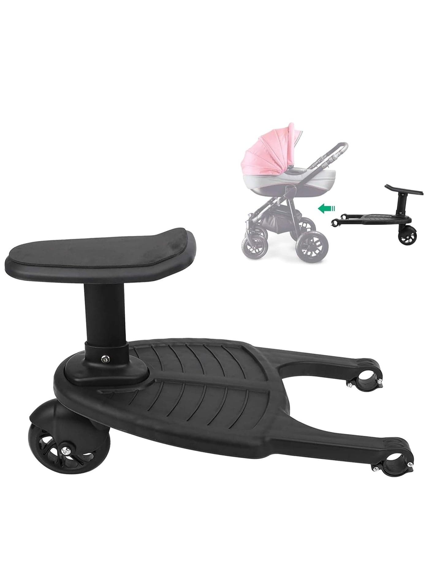 Universal Stroller Board Pedal 2in1 Stroller Board With Seat Stroller Auxiliary Pedal Adjustable Buggy Board Children Standing Plate Sitting Seat Stroller Accessory Black
