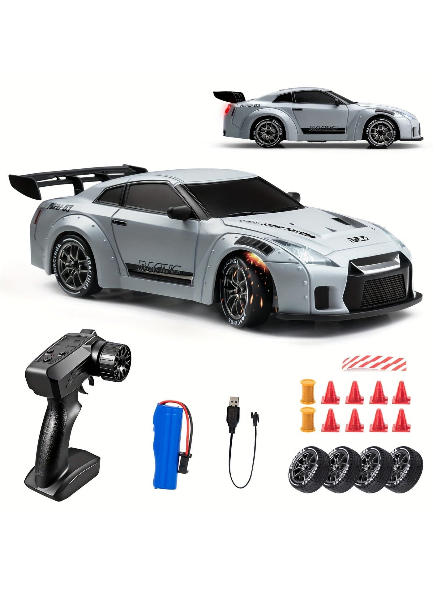 1:24 Simulated GTR RC Drifting Car | 20 Km/h High-Speed Remote Control Car | 2.4GHz Wireless Controller | USB Rechargeable Battery