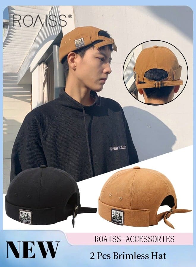 2 Pcs Adult Brimless Hat, Hip Hop Hat Adjustable Doceker Cap Roll Cuff Retro Brimless Soft Beanie Sailor Hat for Men Women