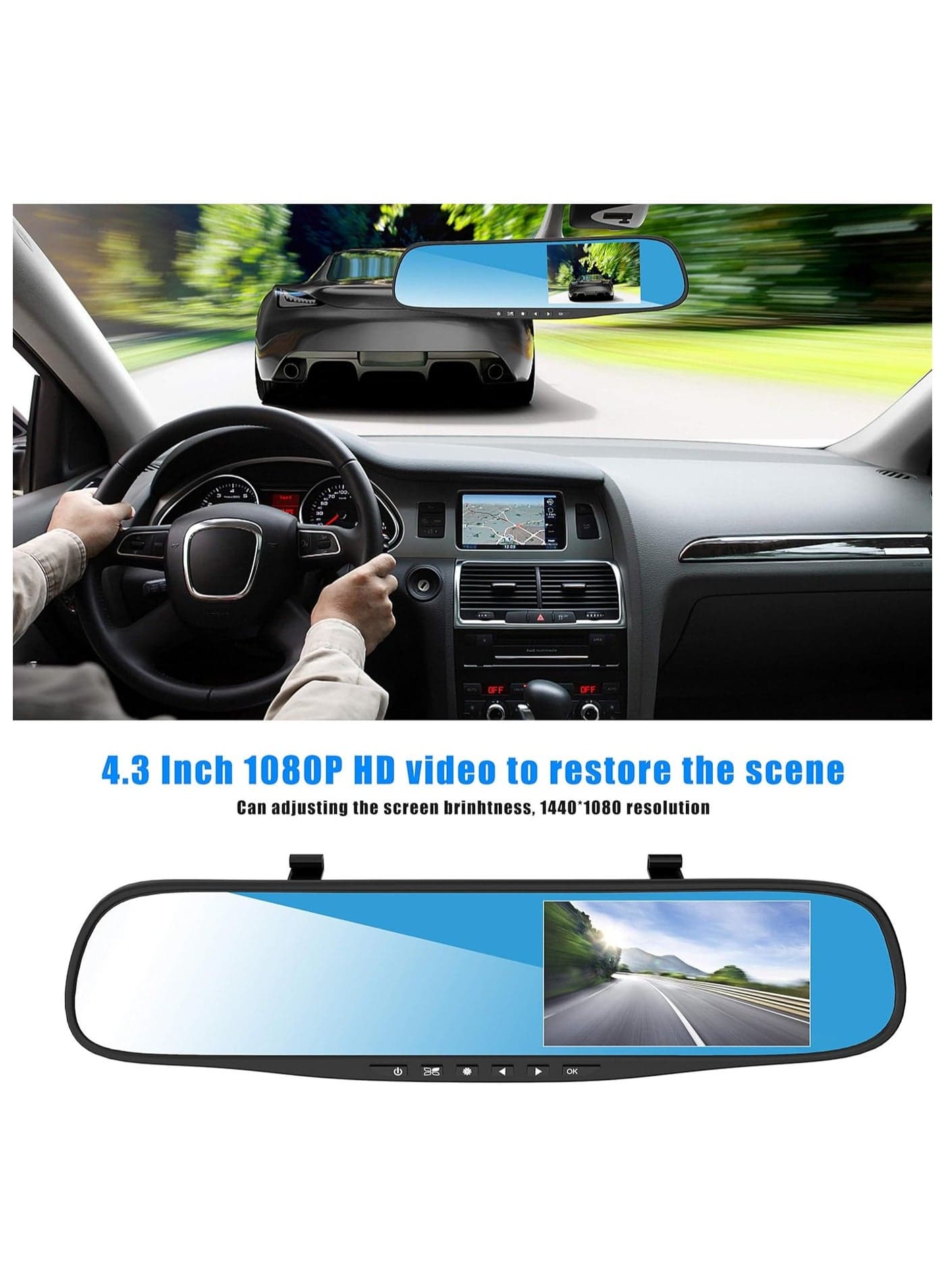 Esenlong Dash Cams for Cars Front and Rear, Dual Lens HD 1080P, 4.3in Car DVR Rearview Mirror Camera, Wide-Angle Dash Cam Video Recorder with Night Vision, G-Sensor, Loop Recording, Parking Monitor