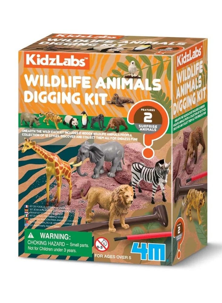 4M KidzLabs Wildlife Animals Digging Kit – Excavate & Discover 3 Hidden Animal Figures | STEM Paleontology Activity for Kids Ages 5+ | Includes Tools, Dig Block & Learning Fun | 00-03481
