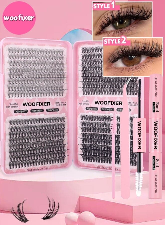 640 PCS Lash Clusters, Lash Adhesive Glue & Lash Tweezer Set Eyelash Extensions Wispy False Eyelashes Lash Clusters DIY Eyelash Extensions Individual False Eyelashes for Women D-Curl Perfection for Your Eyes!