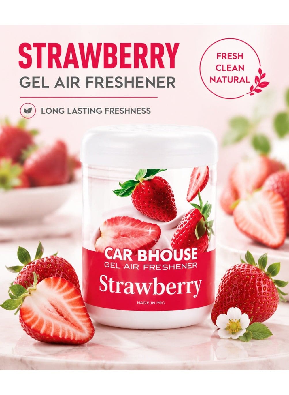 Strawberry Gel Air Freshener, Odor Eliminator, Long-Lasting Scent for Car, Home, Closet & Bathroom, 200g
