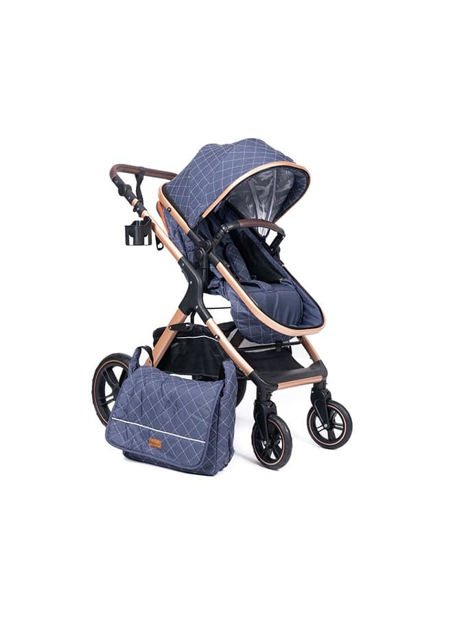 Belecoo One Fold-to-Half Luxury Baby Stroller 2-in-1 Travel Pram & Bassinet – Lightweight Compact Foldable Pushchair with Reversible Handlebar, Adjustable Reclining Backrest, Extendable Canopy, Shock Absorbing Wheels, Storage Basket – High Landscape Newborn & Toddler Stroller for Boys & Girls – Elegant Blue