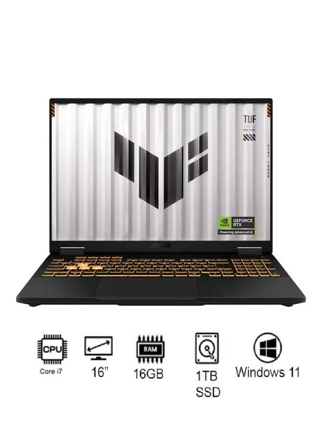 TUF F16 Gaming (2025) Laptop With 16 Inch WUXGA(1920x1200) Display,Intel Core i7-14650HX Processor/16GB RAM DDR5/1TB SSD/8GB NVIDIA GeForce RTX 5060 Graphics /Windows 11 Home/ Arabic Jaeger Gray