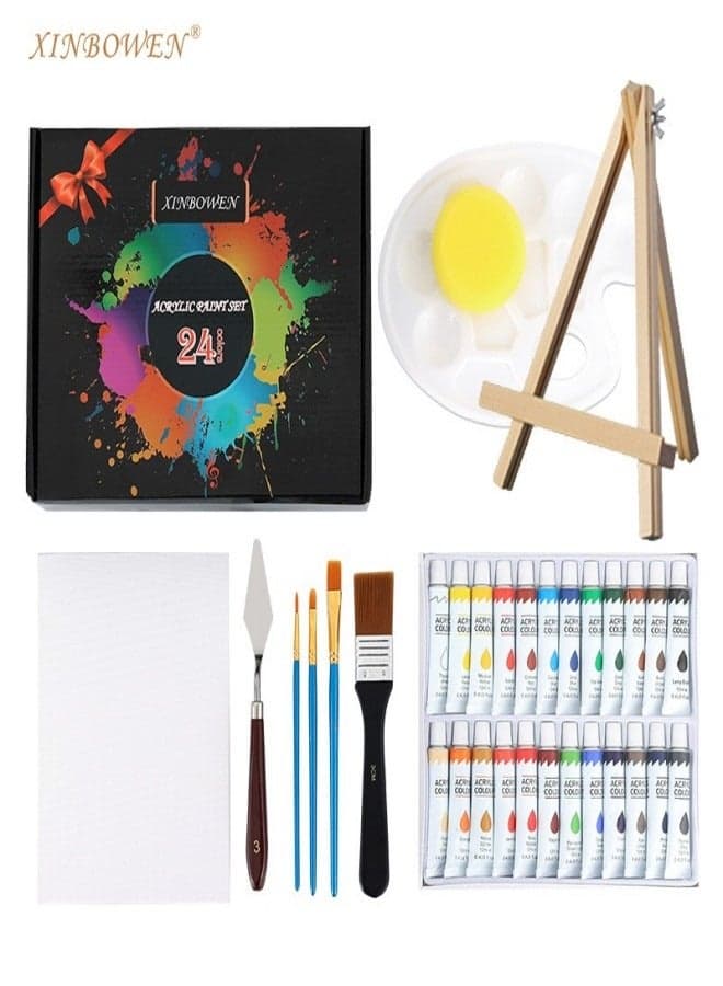 33-Piece Kids Art Painting Set with Easel, Watercolors, Brushes & Accessories
