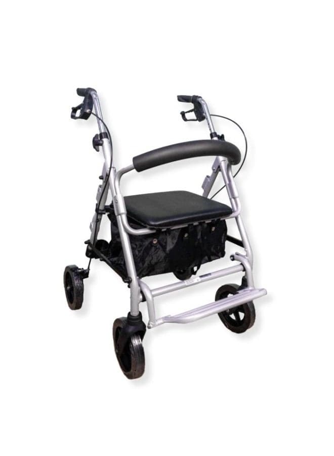 Rehamo Aluminum Rollator Walker with Seat | 4 Large Castors Wheel | Adult Walker With Wheels | Foldable, Height Adjustable, Weight Capacity 110 Kgs, 2 Wheel Braking System