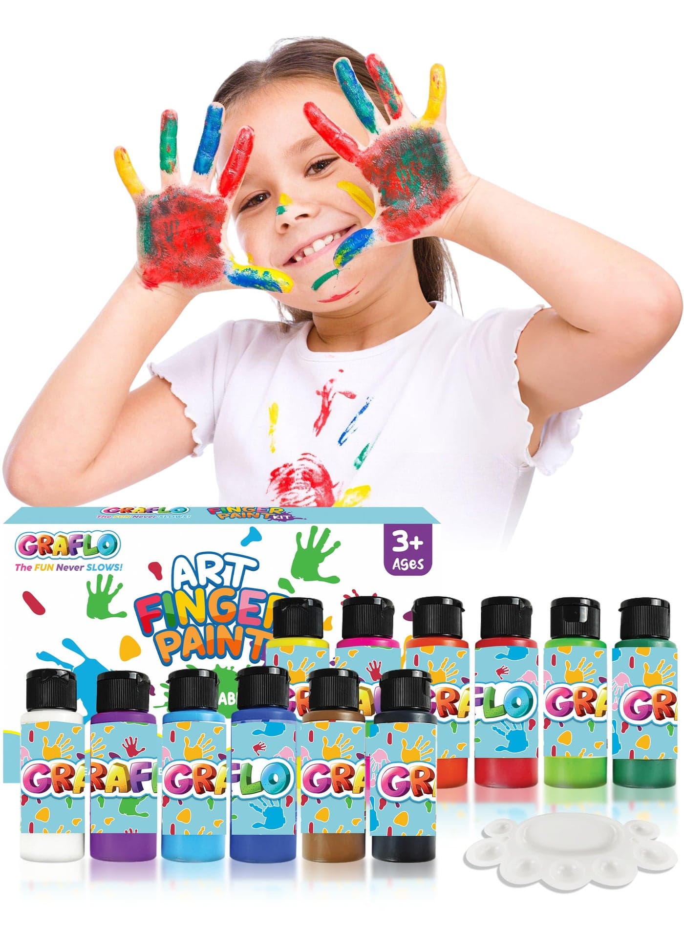 Washable Finger Paint for Toddlers, Safe Non-Toxic, 12 Vibrant Colors, Baby Safe Paint for Hands and Feet, Mess Free Art Supplies for Kids, Preschool Learning Gifts, for 3-6 Years Old