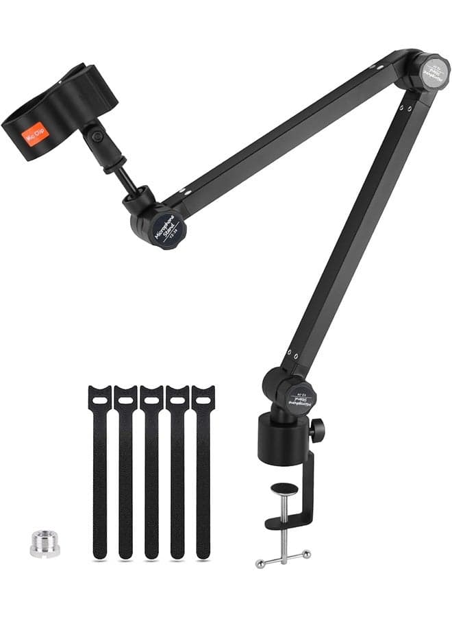 Professional Microphone Boom Arm with Upgraded Clip - Heavy Duty Desk Stand for 2.5kg Studio Mics, Enhanced Grip & Stability for Podcasting/Streaming