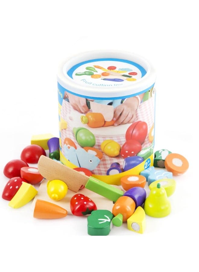 Play Food for Children - Wooden Toys Vegetables and Fruits Cutting Set - Kitchen Play Educational Toys, a best gift for kids