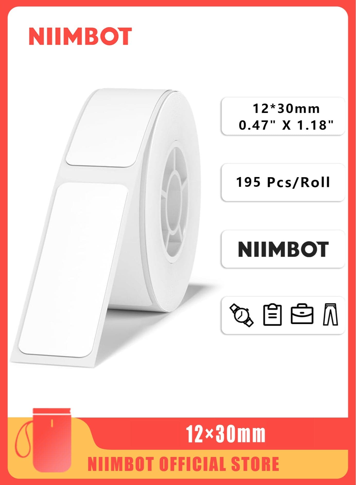 D11/D110/D101 Label Maker Tape Adhesive White Label Sticker Waterproof Thermal Label Paper for Barcode Printing 12*30mm White
