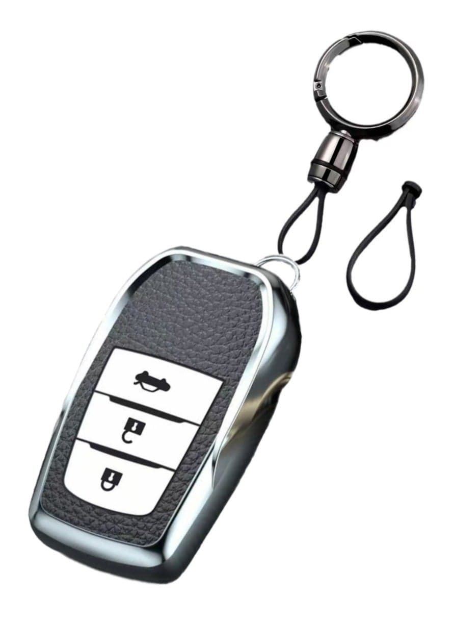 OUYoo Soft TPU Cover Compatible with Toyota Camry2024-2026,Fortuner, Hilux, Innova Crysta, Fortuner Legender, Innova HyCross, Land Cruiser 2B/3B Smart Key,Comes with a key chain(Silver).