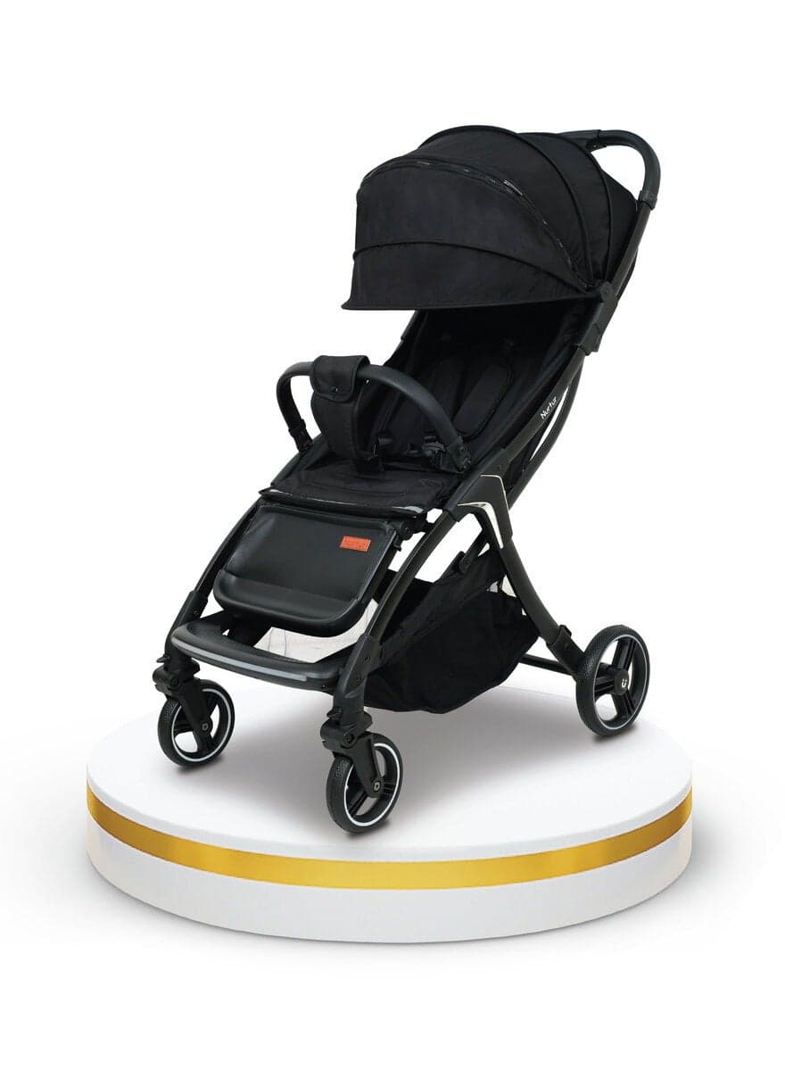 Aspen Baby Stroller 0 to 36 months, Storage Basket, Leatherette details, One -hand fold design, 5 Point Safety Harness, EVA wheels - Black/Grey