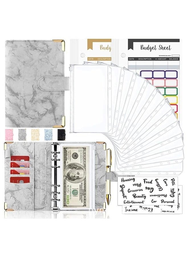 Budget Binder, Budget Binder with Zipper Envelopes, Cash Envelopes for Budgeting and Saving Money, Money Organizer for Cash, 14Pcs Budget Planner with Cash Envelopes Grey