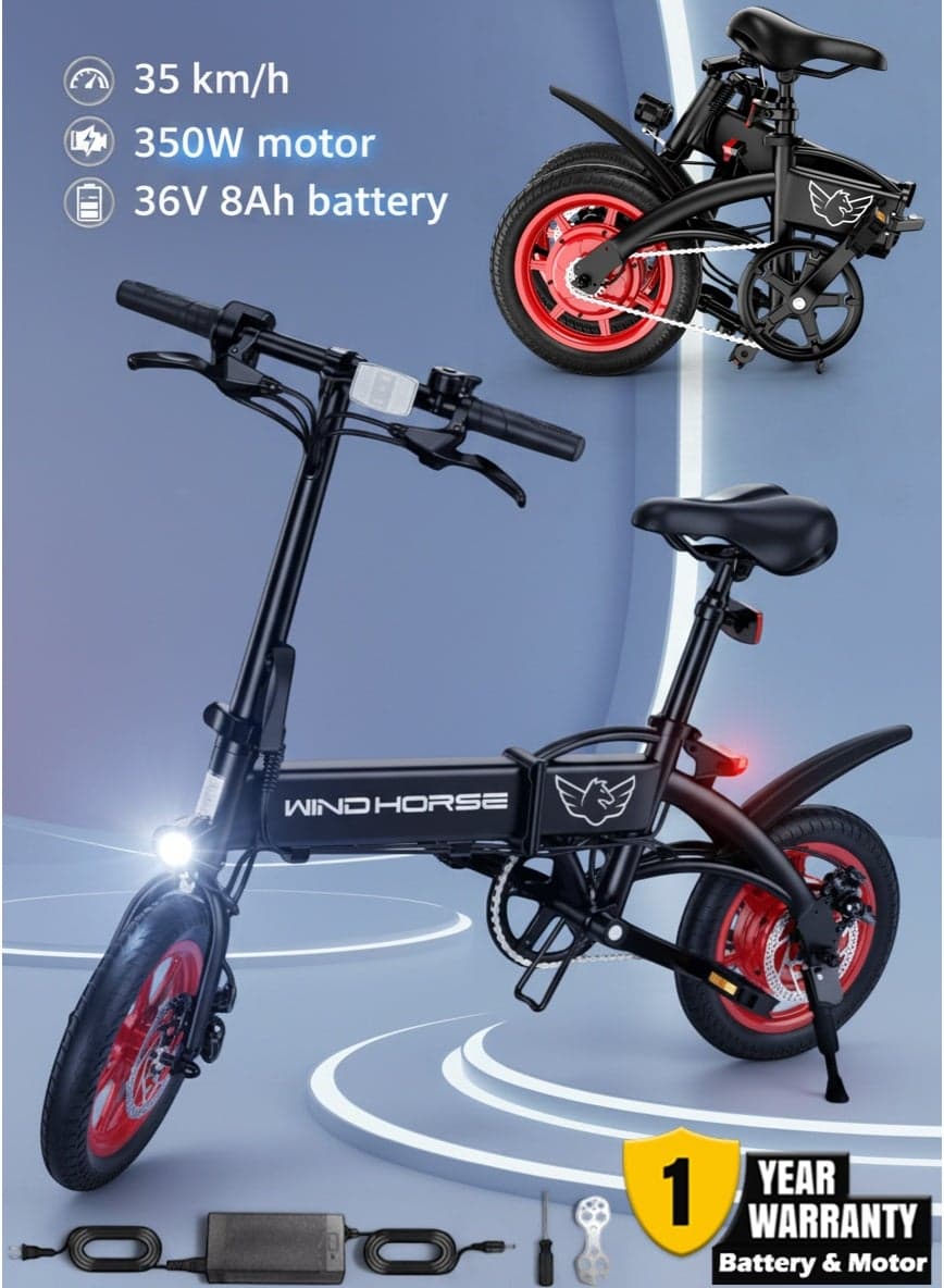 Foldable 2-in-1 Electric Bike and Cycle, 350W Brushless Motor, 35KM/H Speed, 36V 8Ah Battery, 25KM Range, 14-Inch Tires, Lightweight Carbon Alloy Frame – Portable E-Bike for City & Daily Commute