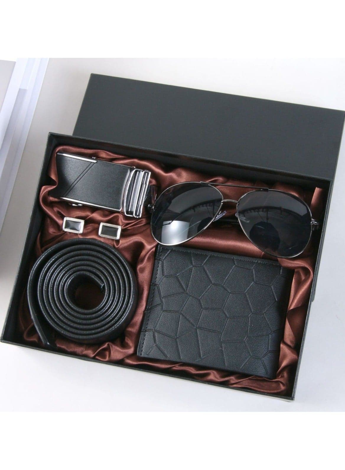 Men's Gift Basket - Birthday Gift Box Set includes sunglasses, cuffs, belt, wallet