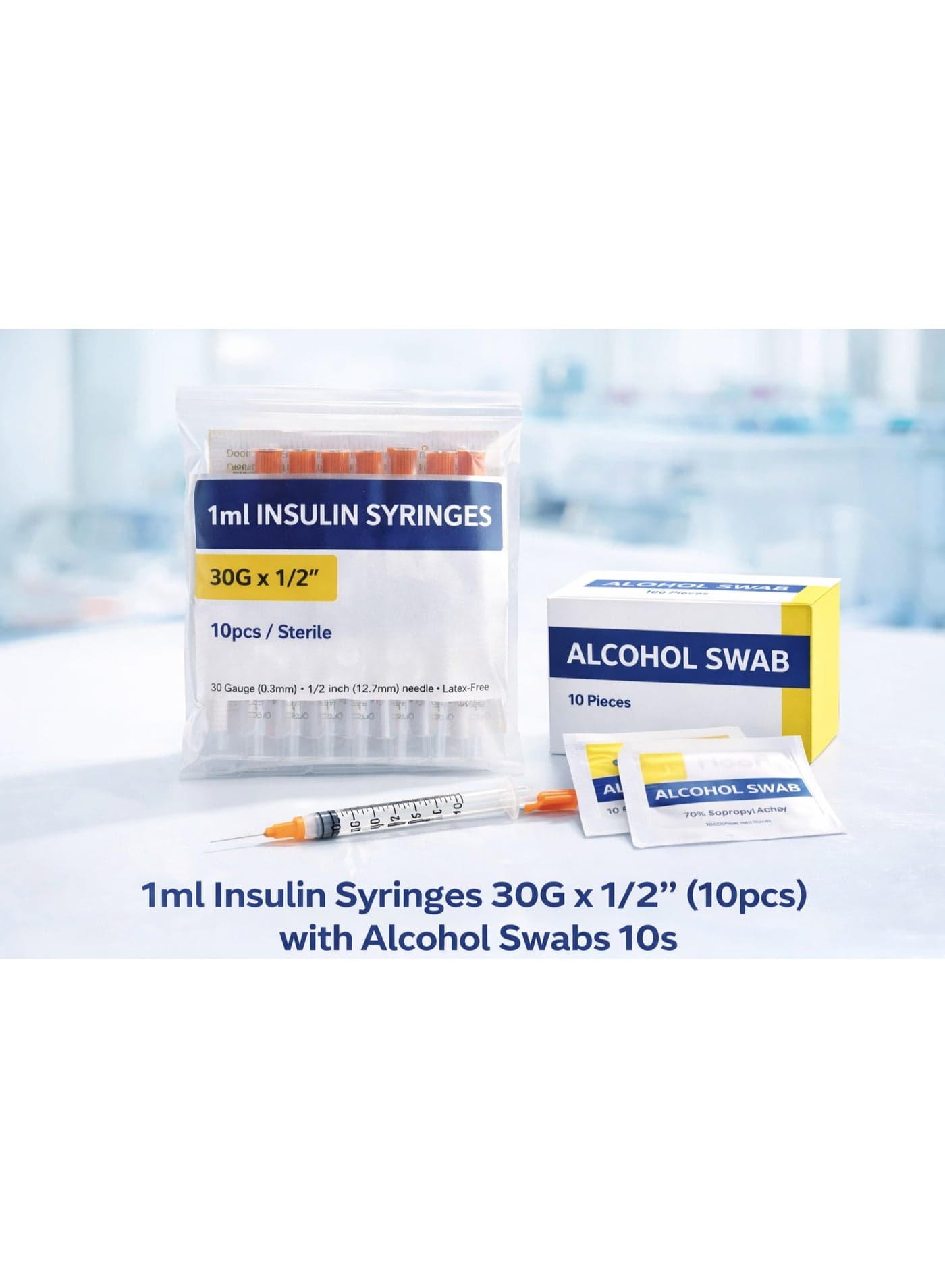 1ml Insulin Syringe 30G x 1/2″ (10 Pieces) with Sterile Alcohol Swabs (10 Pieces)