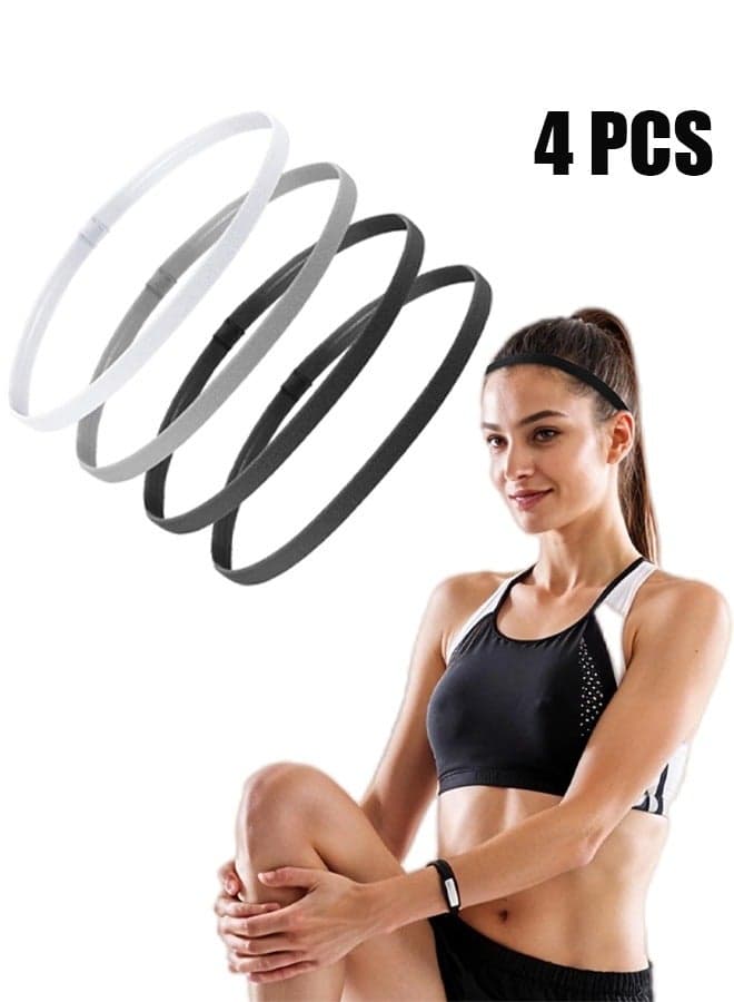 4 Pieces Thin Non-Slip Elastic Sport Headbands, Hair Bands with Non Slip Silicone Grip Exercise Hair Sweatbands for Men Women Football Basketball Soccer Tennis Yoga